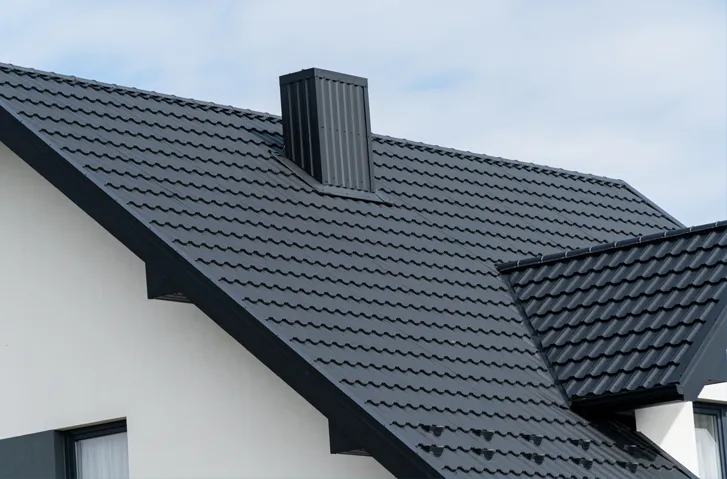 Steildach Schwarz Kamin Süddachdecker